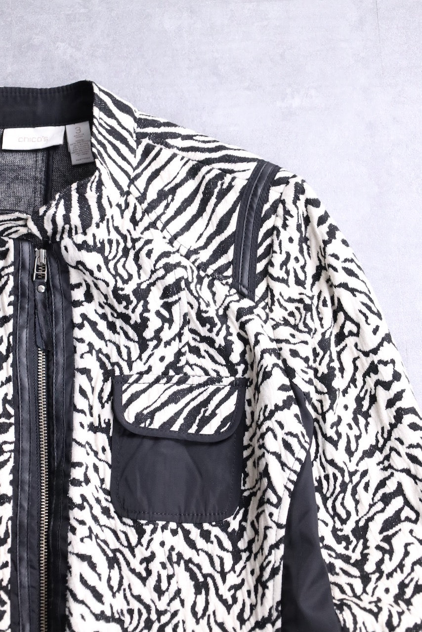 CHICO'S zebra pattern jacket white-black