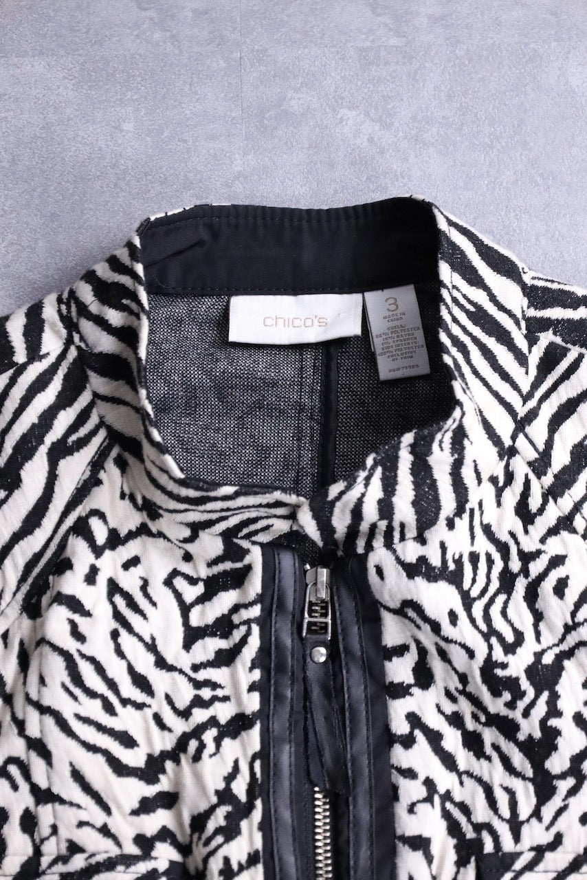 CHICO'S zebra pattern jacket white-black