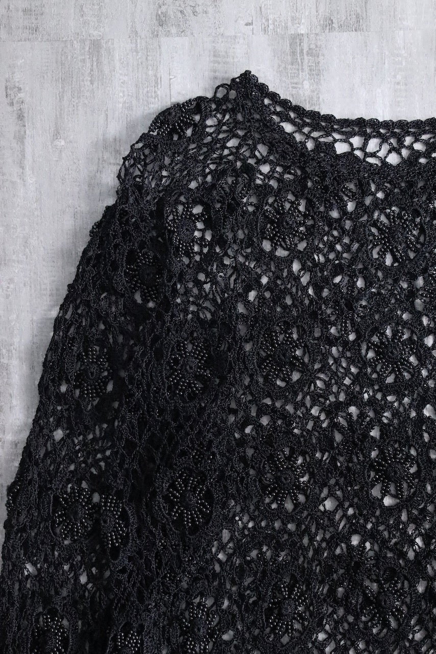 flower design lace L/S tops black