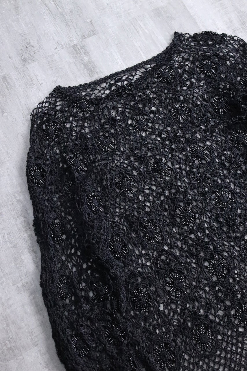 flower design lace L/S tops black