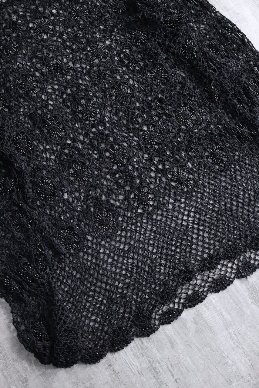 flower design lace L/S tops black