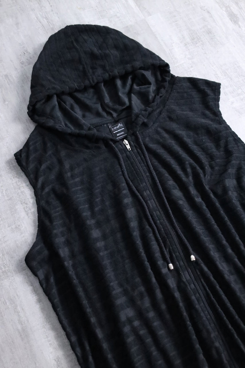 long zip knit vest hoodie black