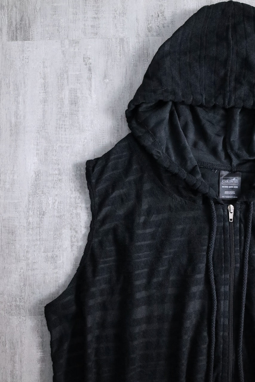 long zip knit vest hoodie black