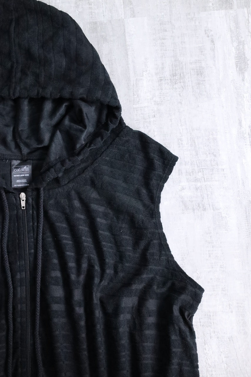 long zip knit vest hoodie black