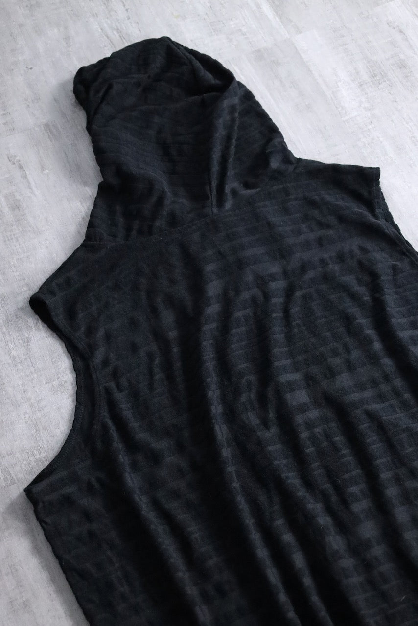 long zip knit vest hoodie black