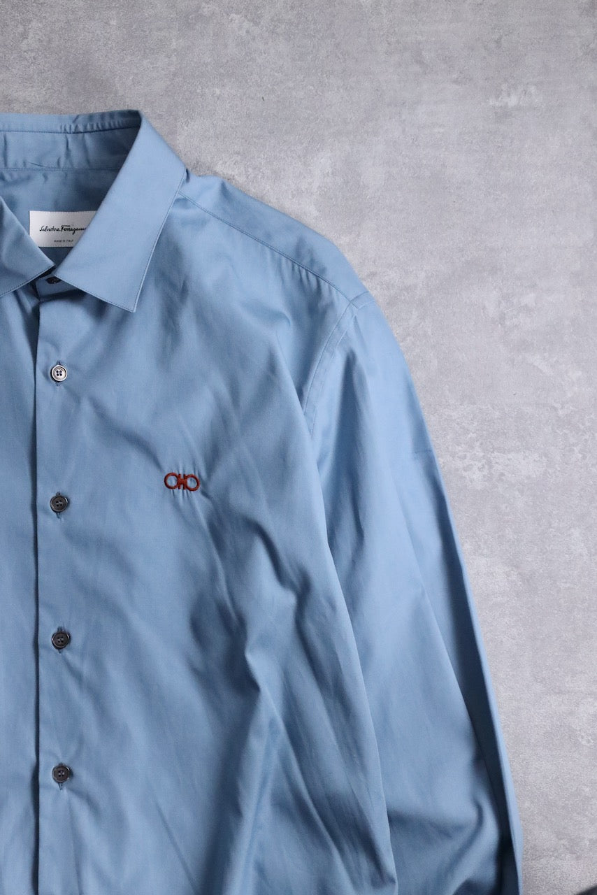 ferragamo one point design shirt blue