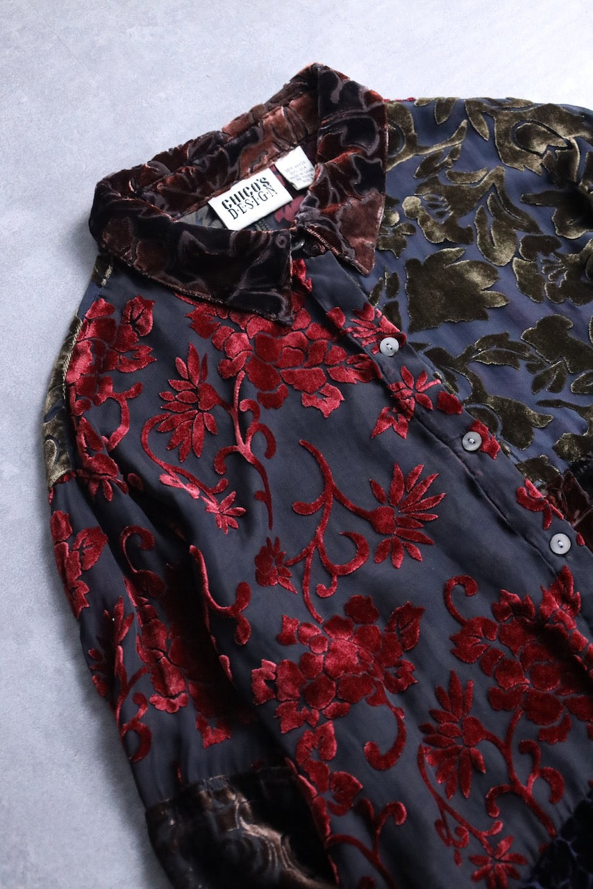 CHICO'S DESIGN flower velours sheer shirt multicolor
