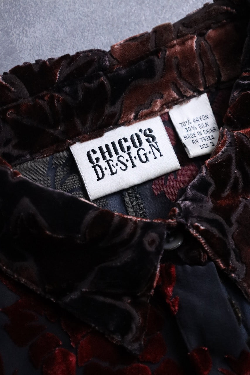 CHICO'S DESIGN flower velours sheer shirt multicolor