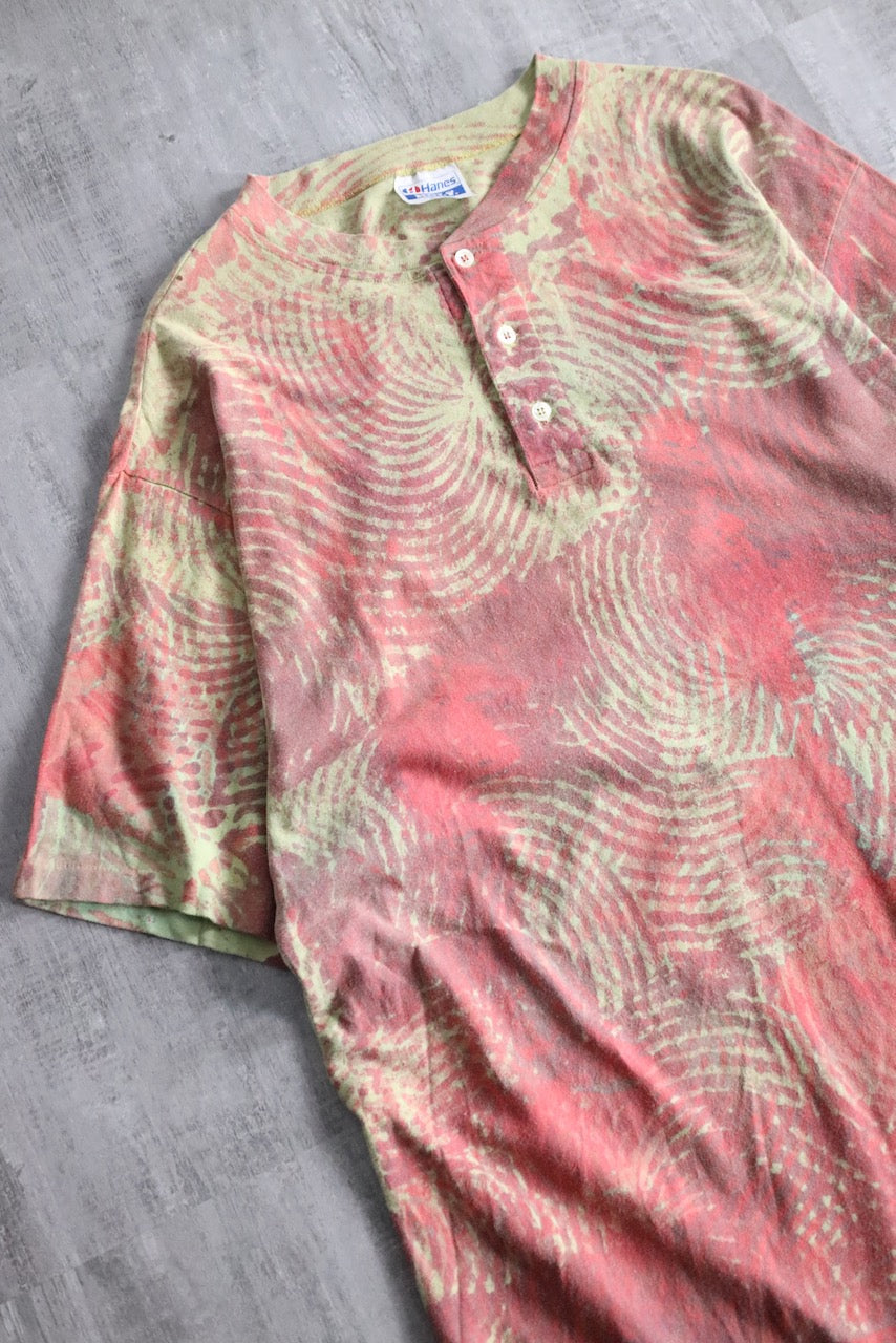 90's tie dye henry neck tee pink-beige