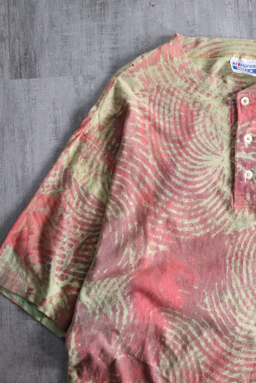 90's tie dye henry neck tee pink-beige