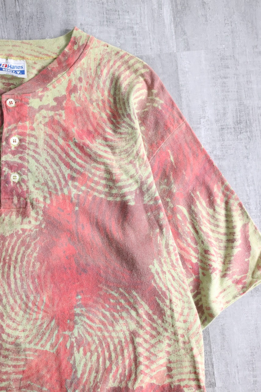 90's tie dye henry neck tee pink-beige