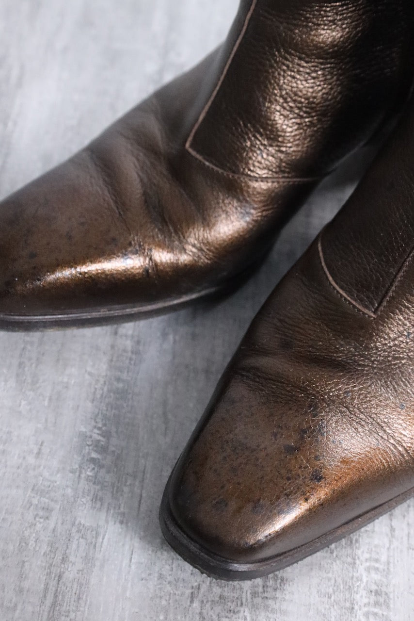 YSL leather johnny boots gold