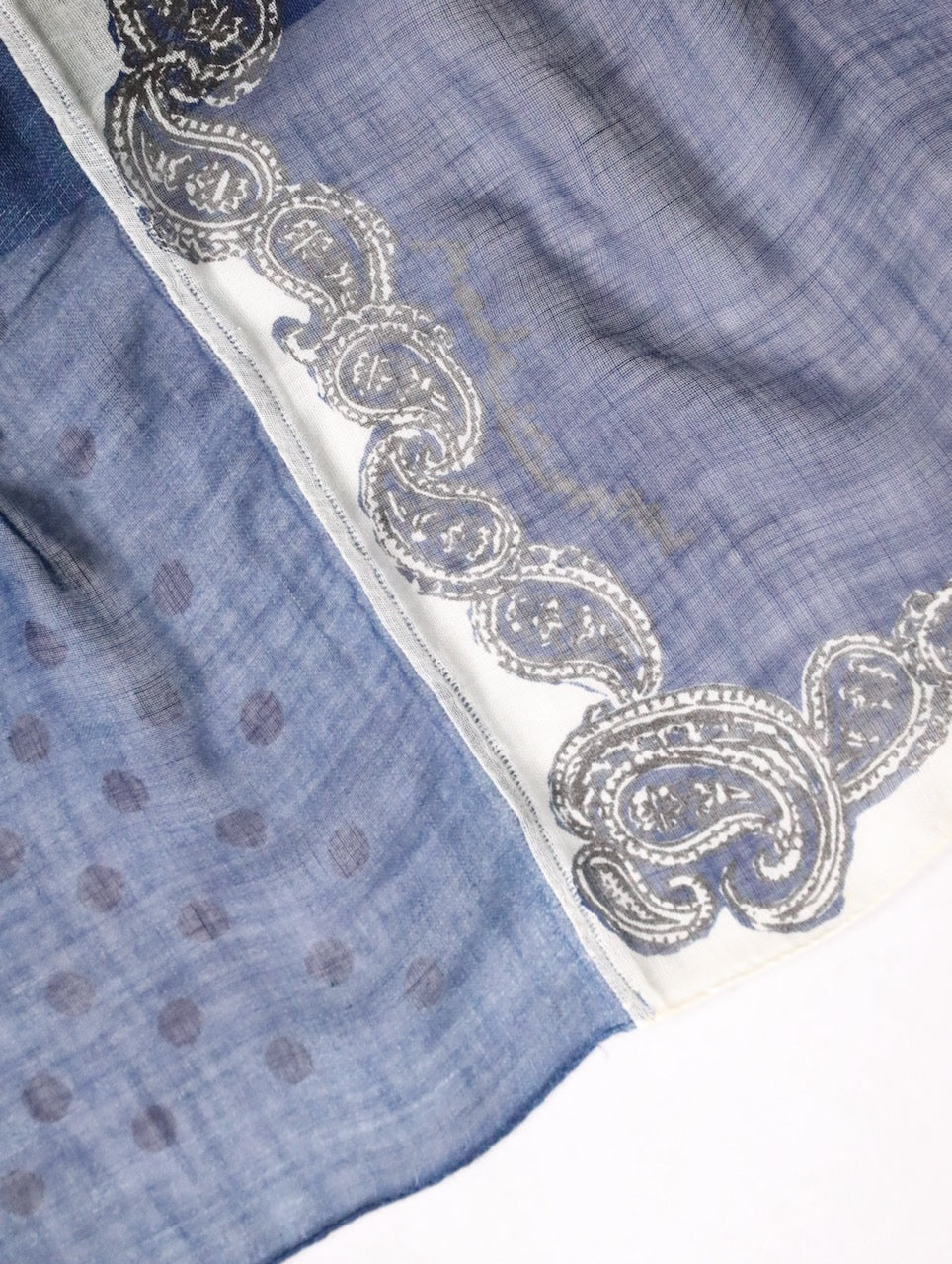 paisley&dot scarf blue-white