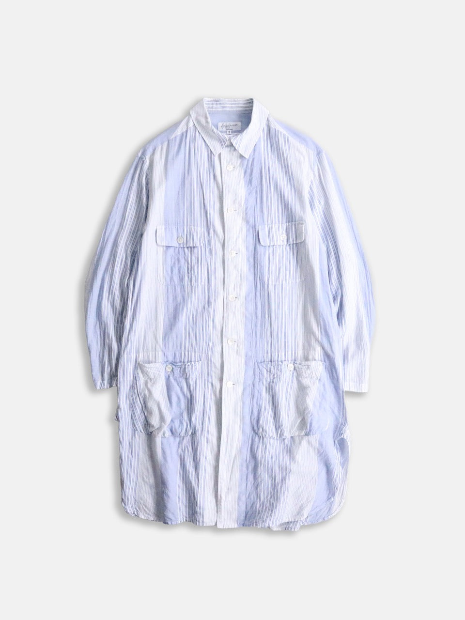 yohji yamamoto pour homme long shirt lightblue-white