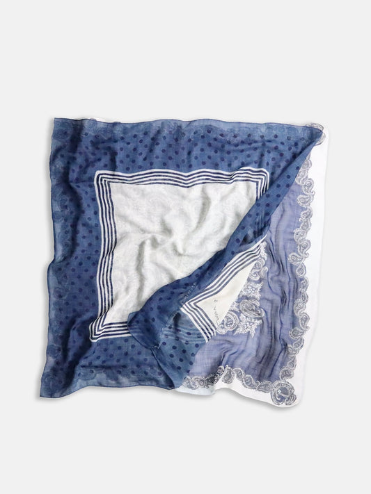 paisley&dot scarf blue-white