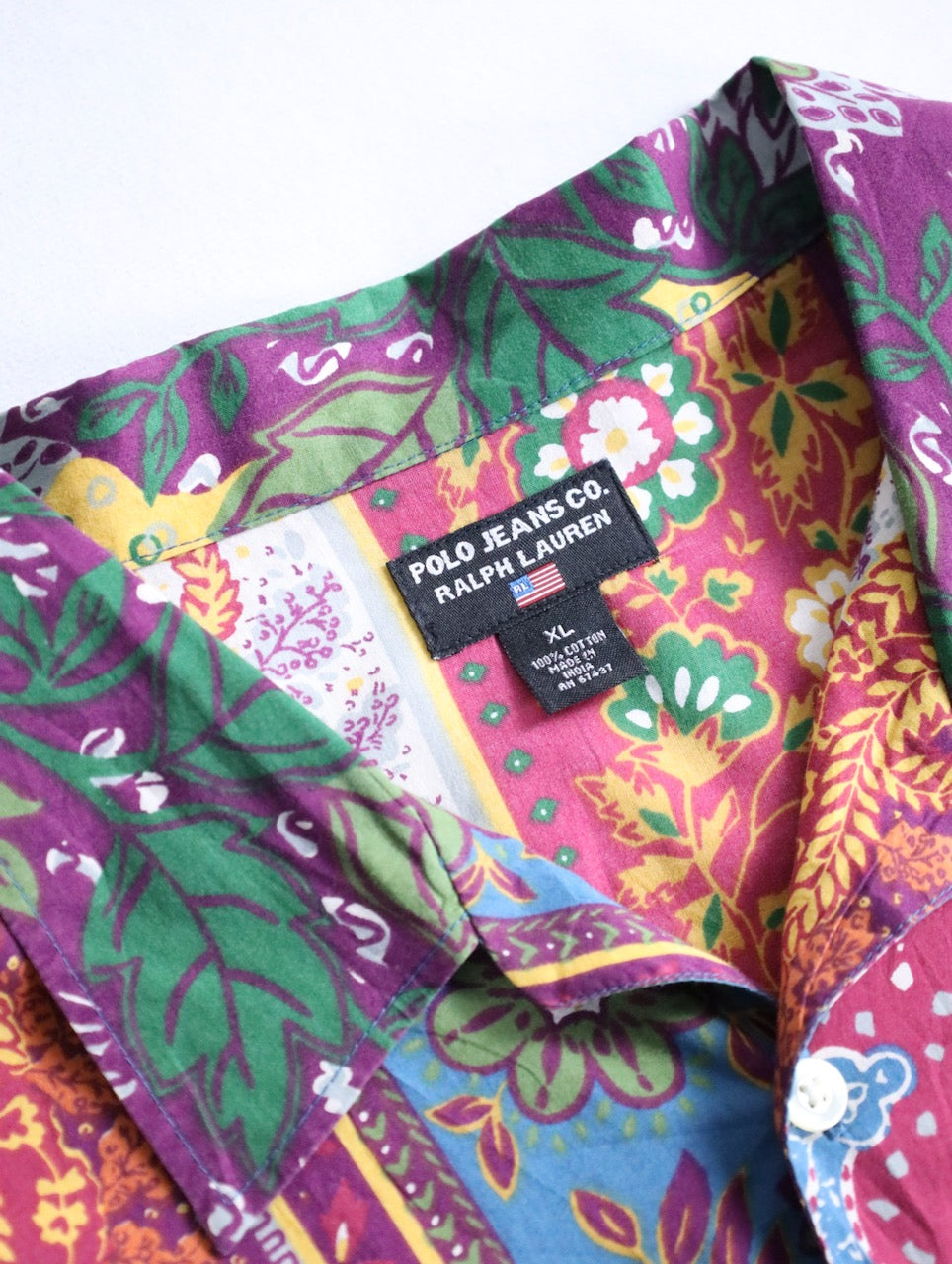 90-00s POLO JEANS botanical pattern open collar shirt multi