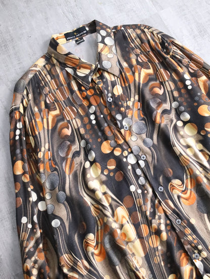 STACY ADAMS abstract pattern shirt orange-brown