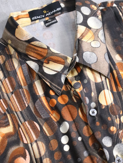 STACY ADAMS abstract pattern shirt orange-brown