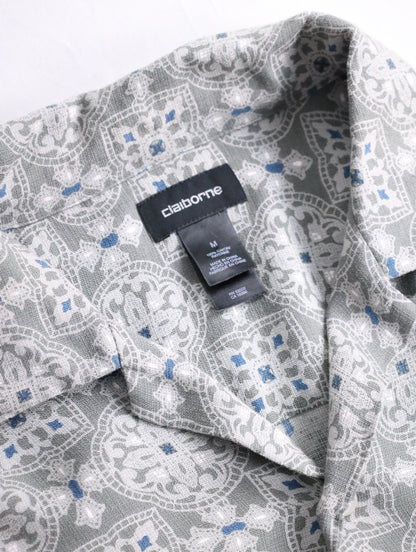 claiborne S/S open collar tile pattern shirt gray-blue-white