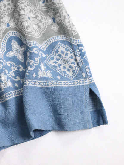 claiborne S/S open collar tile pattern shirt gray-blue-white