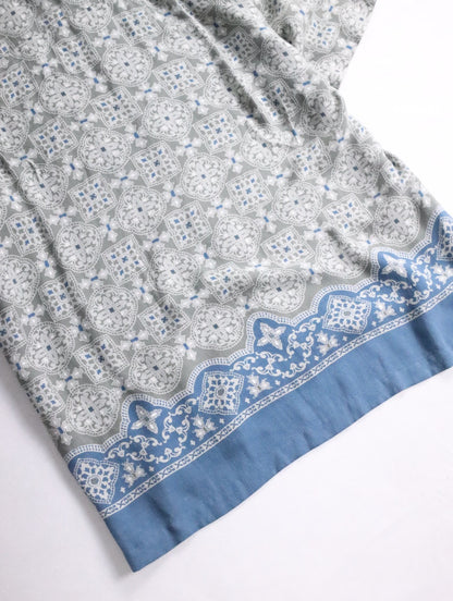 claiborne S/S open collar tile pattern shirt gray-blue-white