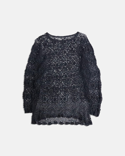 flower design lace L/S tops black