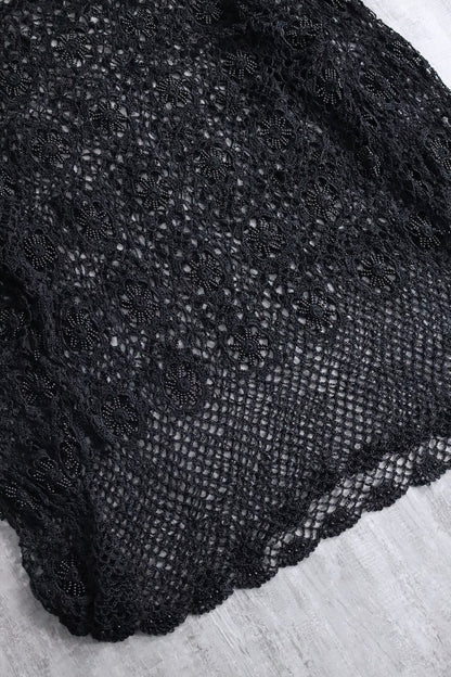 flower design lace L/S tops black