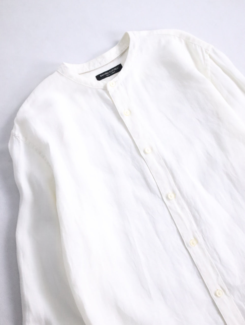 banana republic bund collar linen shirt white