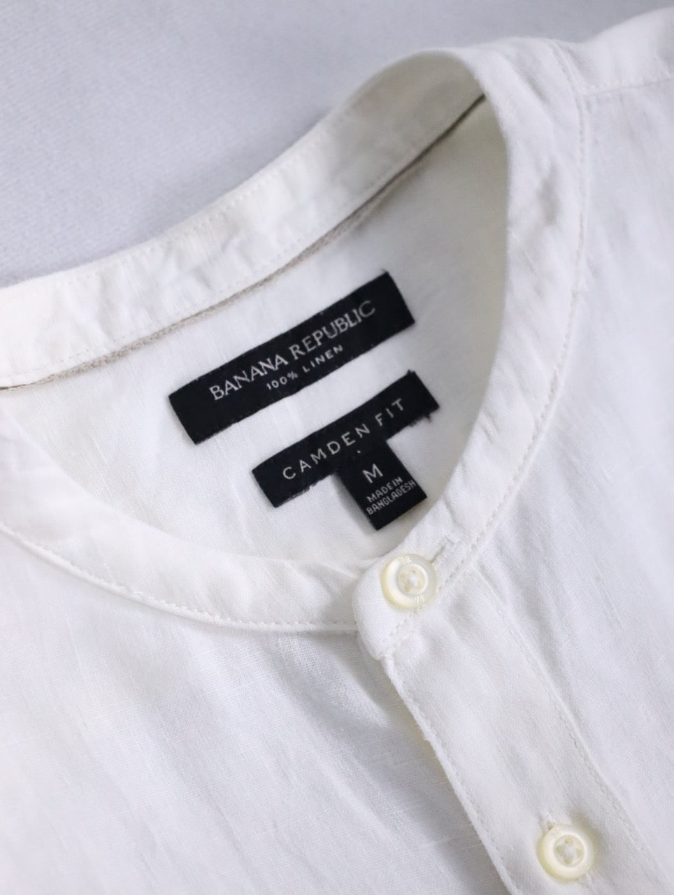 banana republic bund collar linen shirt white