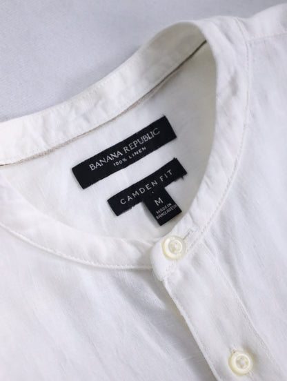 banana republic bund collar linen shirt white
