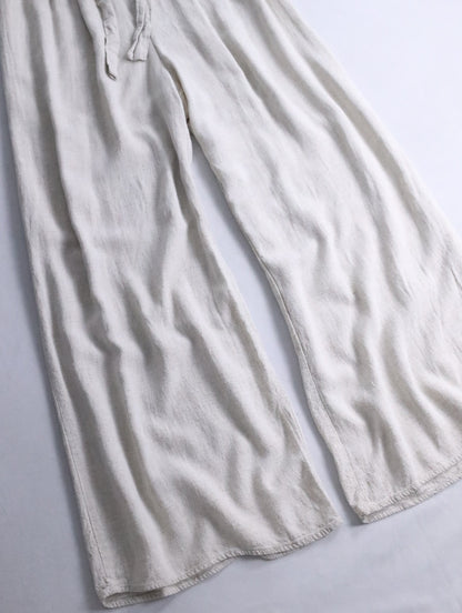 linen cotton wide straight easy pants ivory