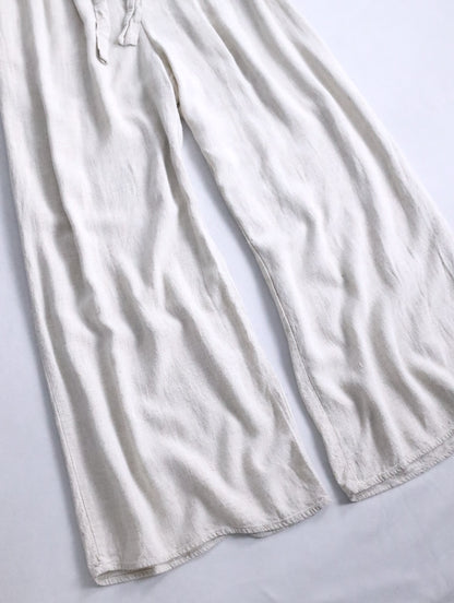 linen cotton wide straight easy pants ivory