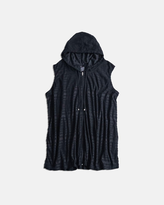 long zip knit vest hoodie black
