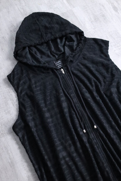 long zip knit vest hoodie black
