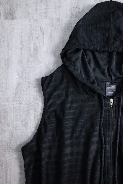 long zip knit vest hoodie black