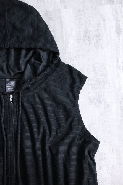 long zip knit vest hoodie black