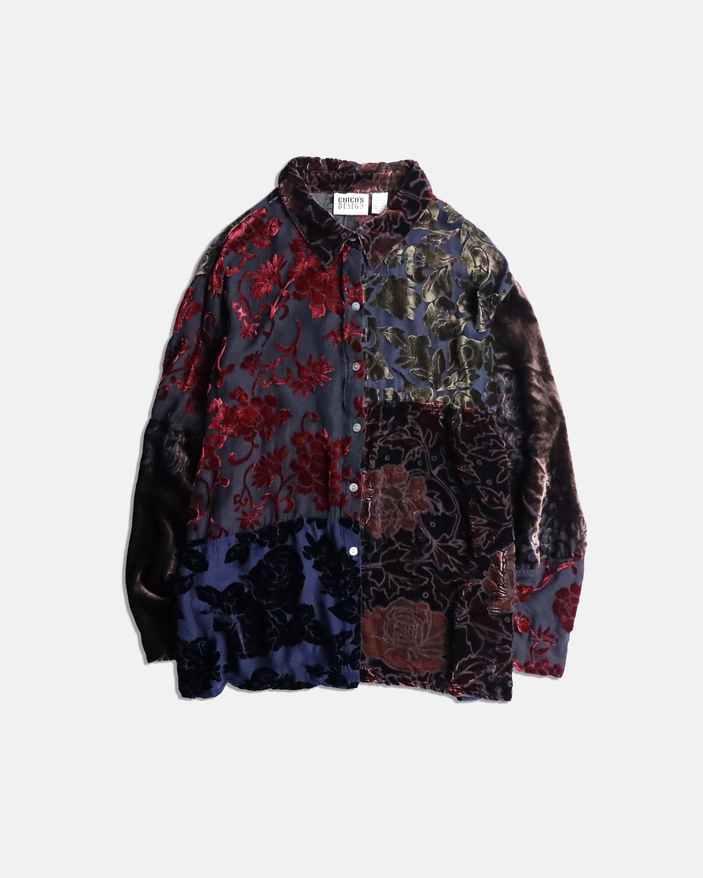 CHICO'S DESIGN flower velours sheer shirt multicolor