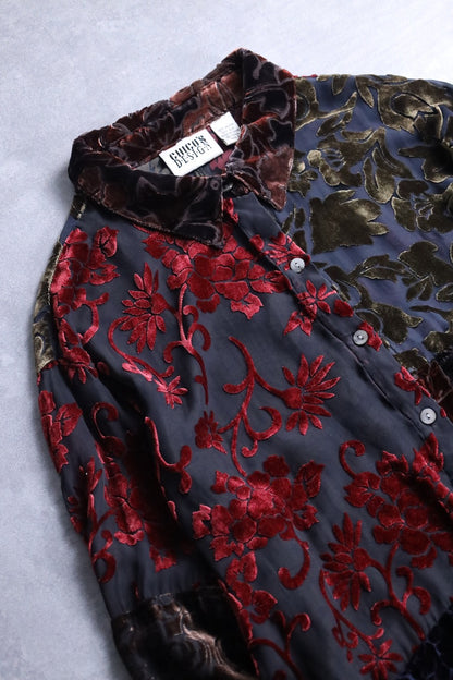 CHICO'S DESIGN flower velours sheer shirt multicolor