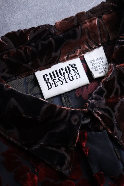 CHICO'S DESIGN flower velours sheer shirt multicolor