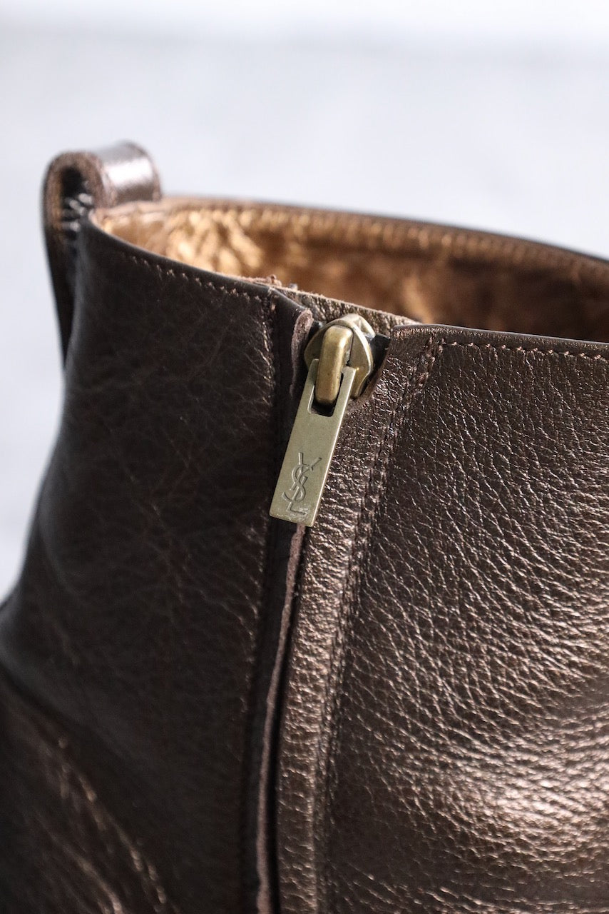 YSL leather johnny boots gold