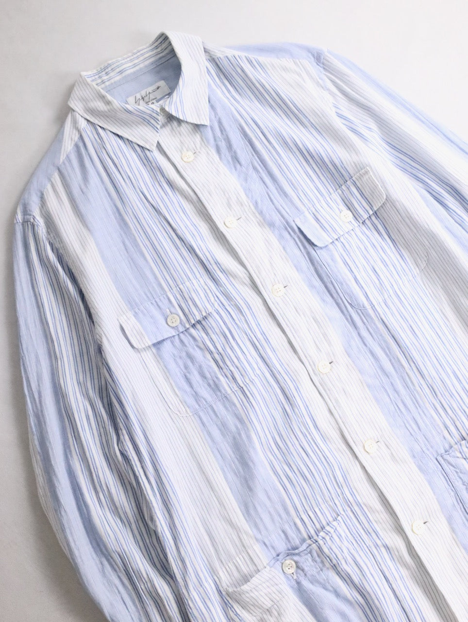 yohji yamamoto pour homme long shirt lightblue-white