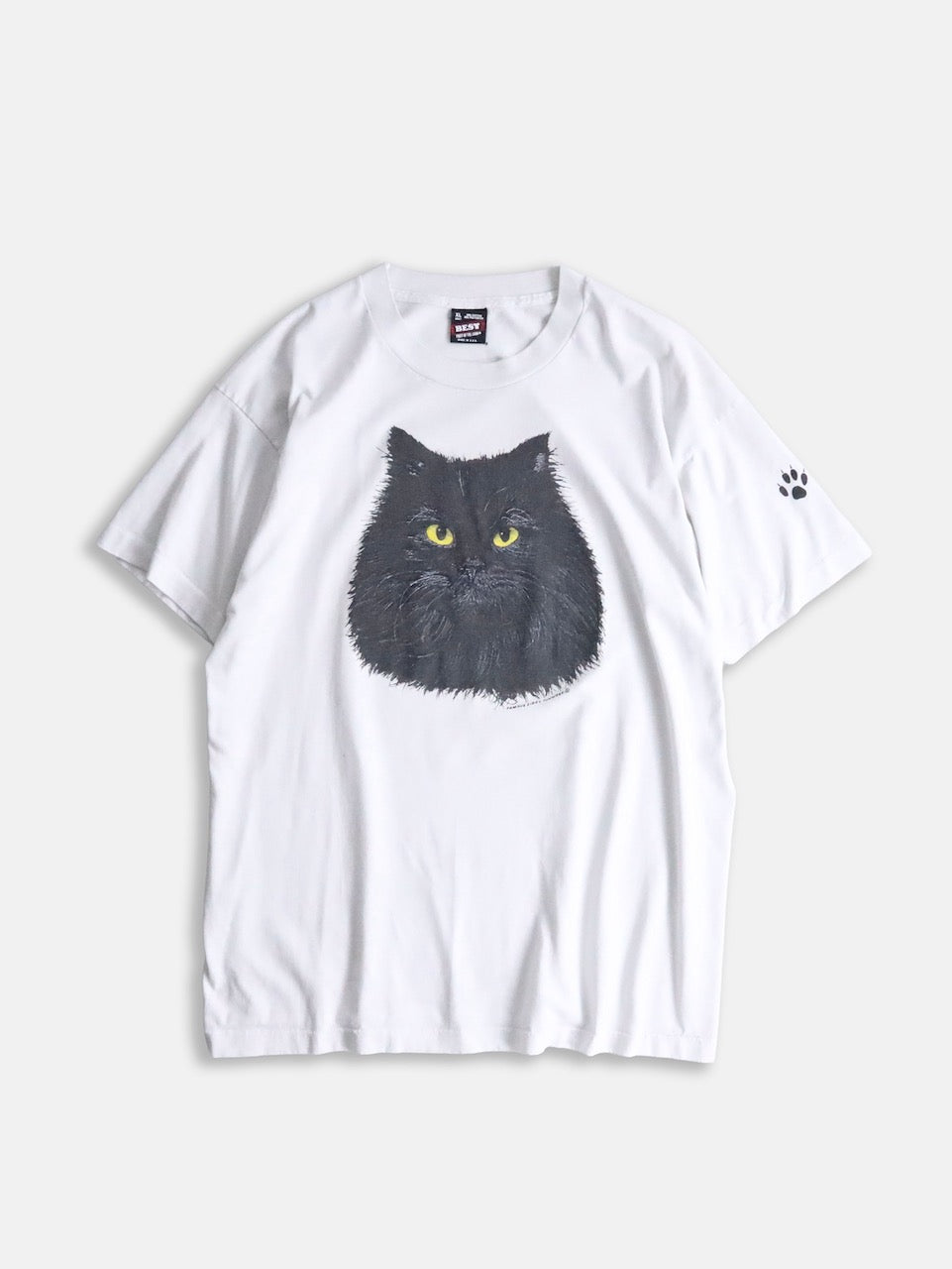 90s Fruit of the room cat print tee white-black