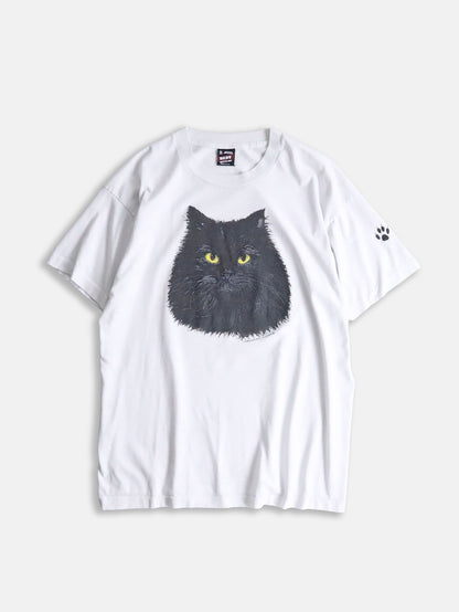 90s Fruit of the room cat print tee white-black