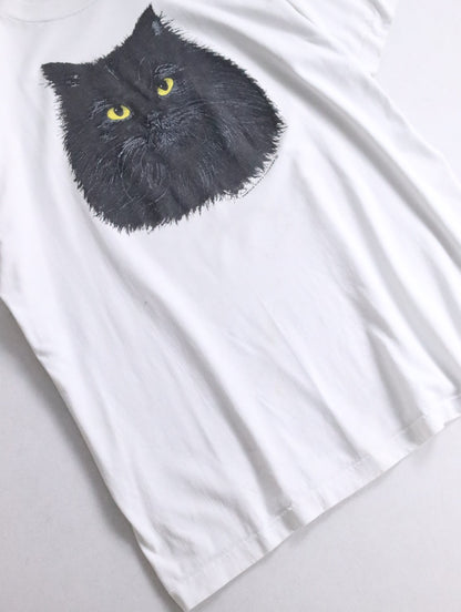 90s Fruit of the room cat print tee white-black