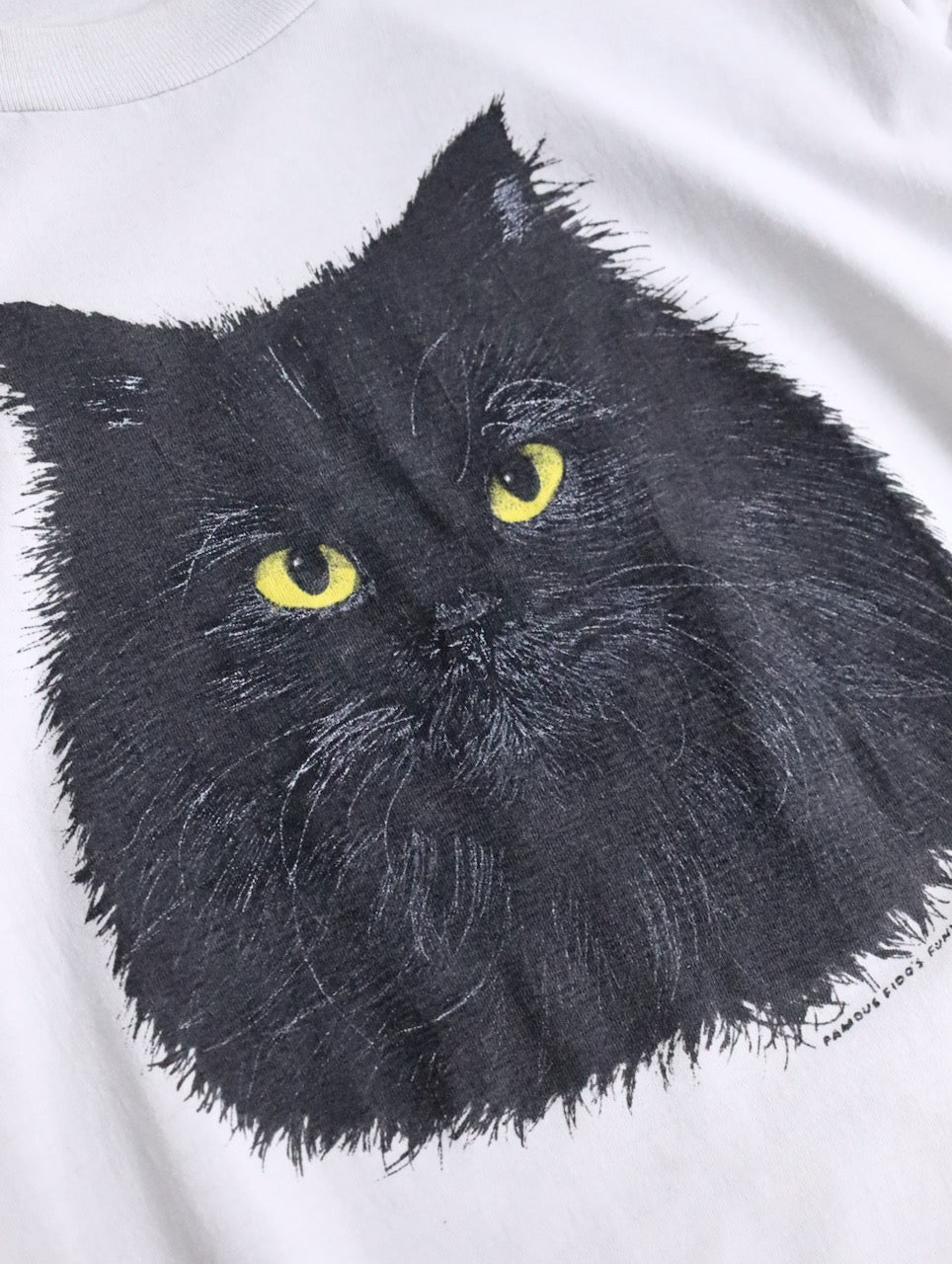 90s Fruit of the room cat print tee white-black