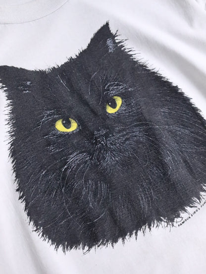 90s Fruit of the room cat print tee white-black