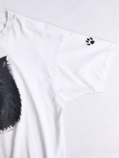 90s Fruit of the room cat print tee white-black