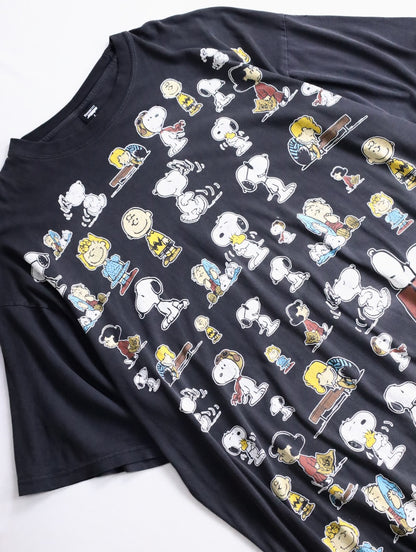snoopy print oversize tee black-white-multi