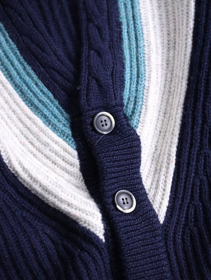 GIORGIO ARMANI rib knit cardigan navy-white-lightblue