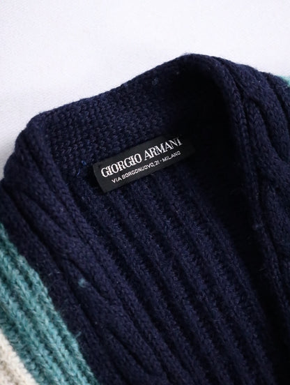 GIORGIO ARMANI rib knit cardigan navy-white-lightblue